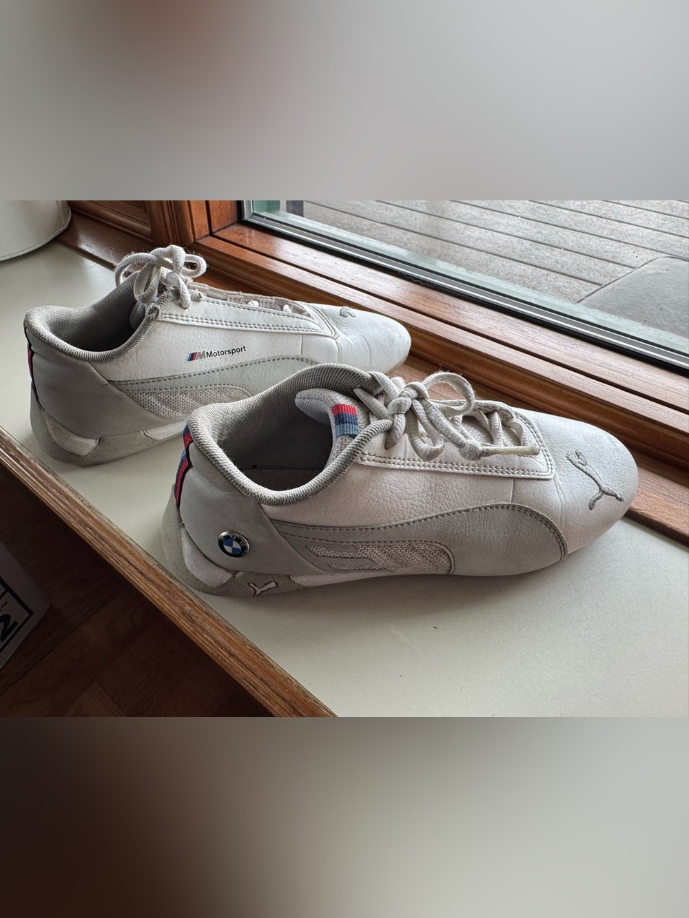 Puma BMW Motorsport Off-White Leather Sneakers with Flag Accents